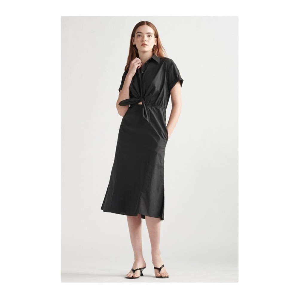 Thakoon Tie Front Maxi Dress in Black Poplin NWT